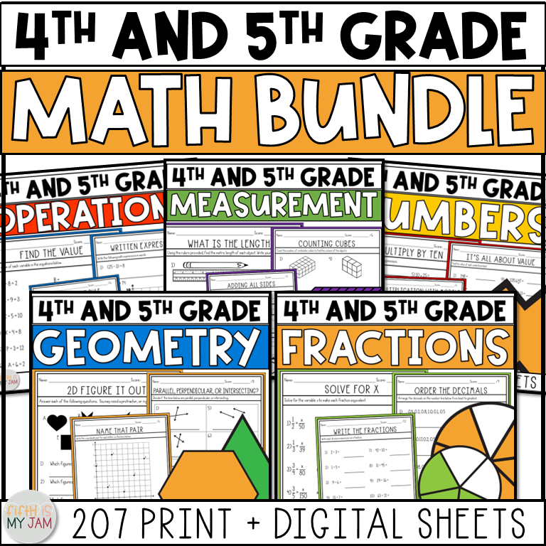 Math Bundle Worksheets Print Digital Upper Elementary 4th 5th Grade ...